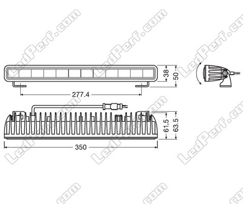Schéma des dimensions de la Barre LED Osram LEDriving® LIGHTBAR SX300-SP