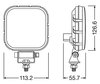 Schéma des dimensions du Feu de recul LED Osram LEDriving Reversing FX120S-WD - Carré