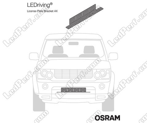 Représentation du Support Osram LEDriving® LICENSE PLATE BRACKET AX monté sur un véhicule