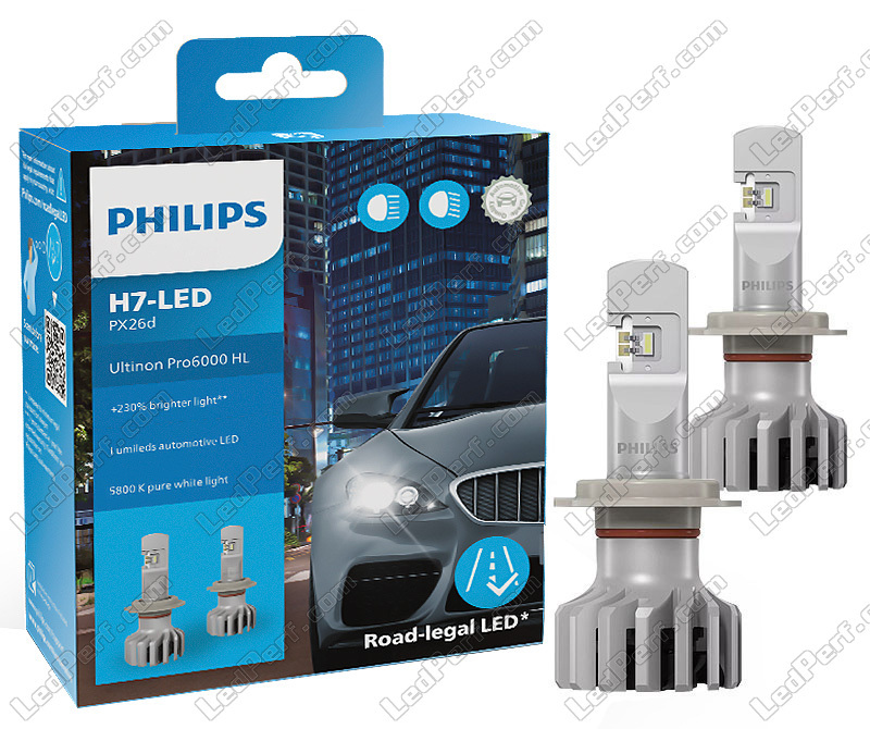 Kit Ampoules LED H7 Philips Ultinon Pro6000 Homologuées - 11972U6000X2