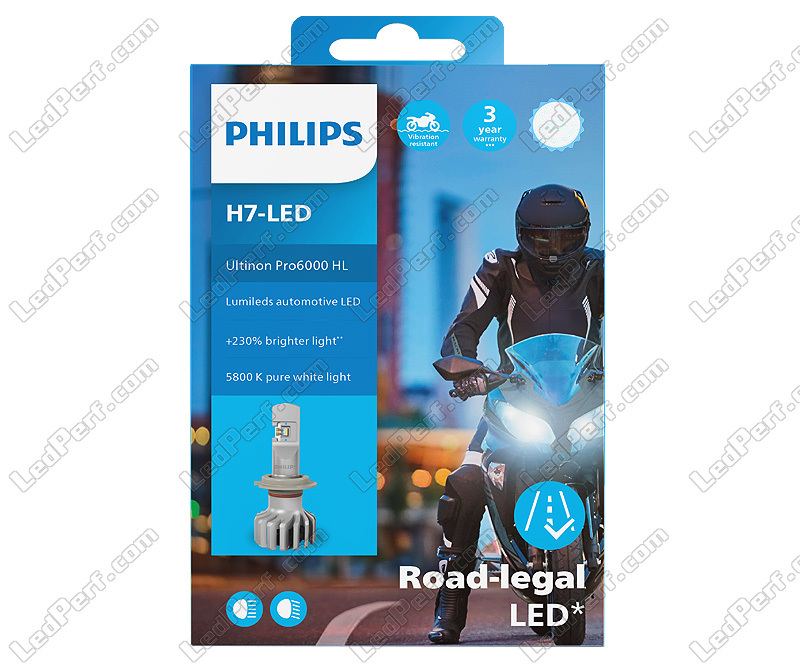 Ampoule moto H7 LED Homologuée - Philips Ultinon Pro6000 +230%