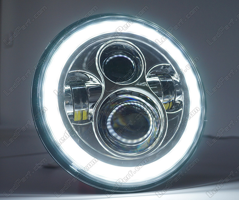 Optique Moto Full LED Chromé pour phare rond 7 pouces -Type 5