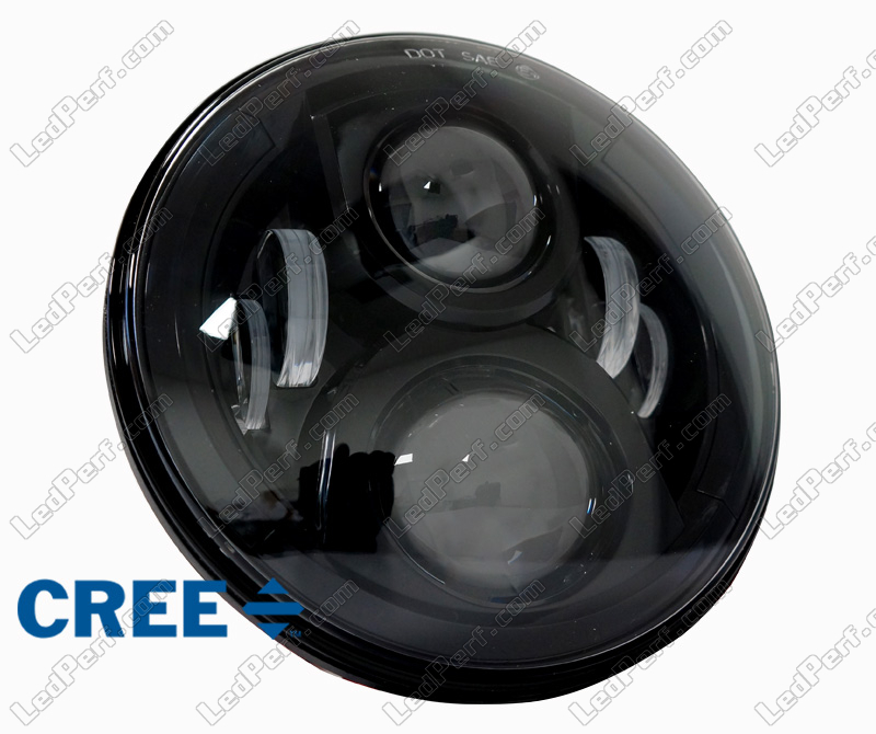 Optique Moto Full LED Noir pour phare rond 7 pouces -Type 2