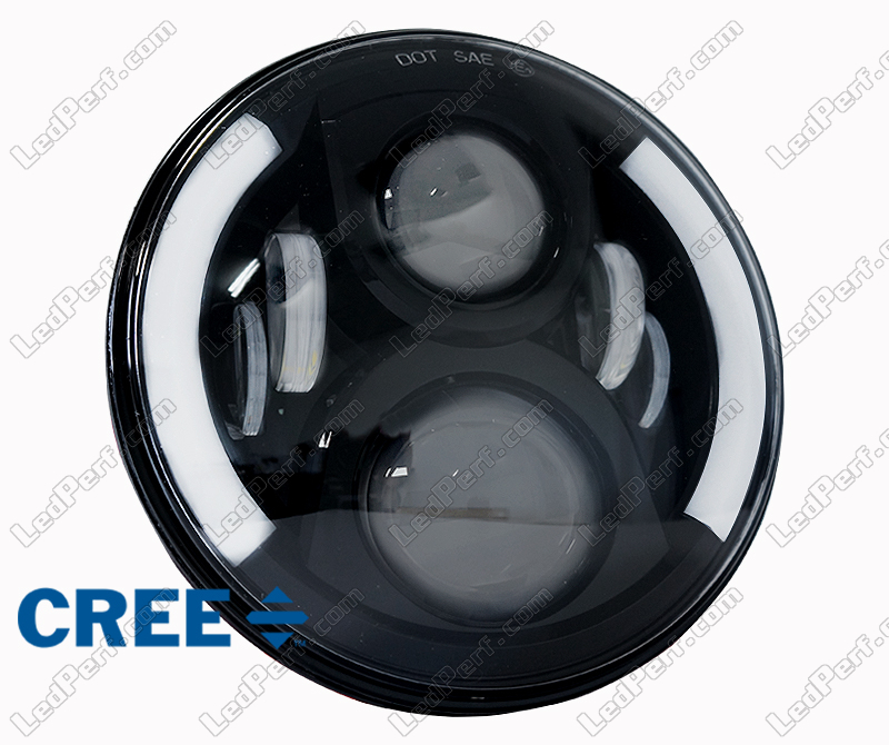 Optique Moto Full LED Noir pour phare rond 7 pouces -Type 4