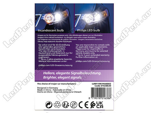 Arrière du packaging des ampoules LED Philips W5W Ultinon PRO6000 homologuées