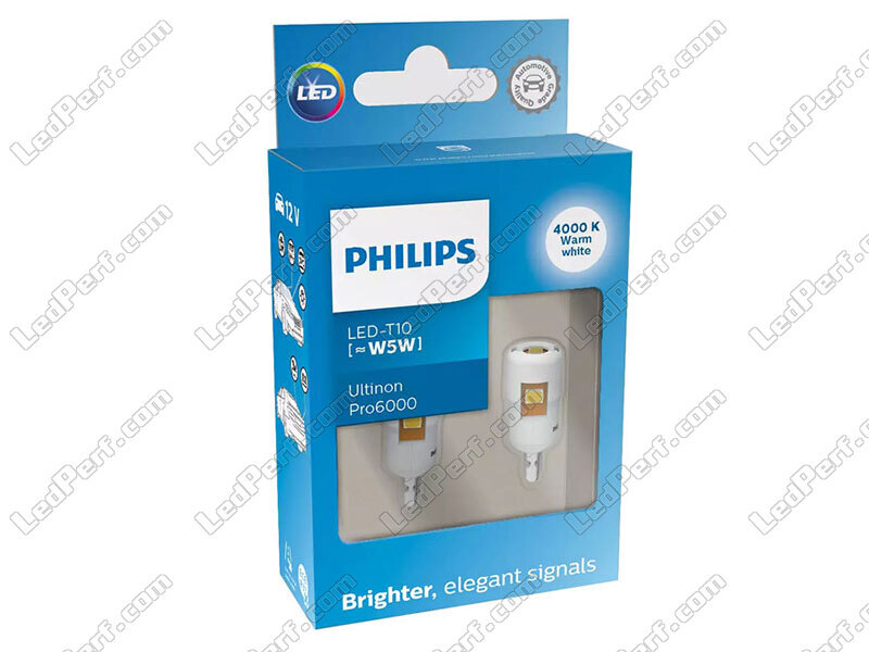 2 x Ampoules LED Philips T10 W5W Ultinon PRO6000 12V - Blanc 4000K