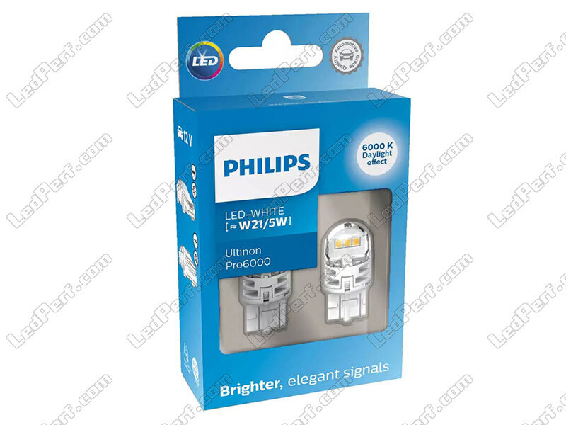 2x ampoules LED Philips W21/5W Ultinon PRO6000 - Blanc 6000K - T20