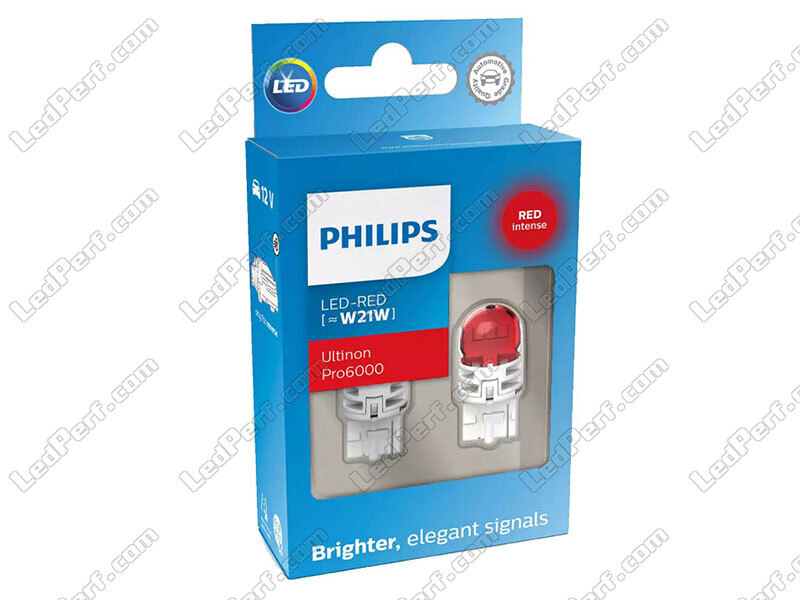 2x ampoules LED Philips W21W Rouge Ultinon PRO6000 - T20 W3x16d