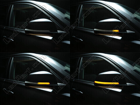 Différentes étapes du défilement de la lumière des Clignotants dynamiques Osram LEDriving® pour rétroviseurs de BMW X1 (E84)