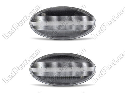 Vue de face des clignotants latéraux séquentiels à LED pour Peugeot 206 - Couleur transparente