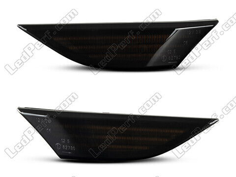 Vue de face des clignotants latéraux dynamiques à LED pour Porsche Cayman (981) - Couleur noire fumée