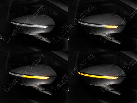 Différentes étapes du défilement de la lumière des Clignotants dynamiques Osram LEDriving® pour rétroviseurs de Seat Ibiza V