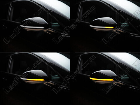 Différentes étapes du défilement de la lumière des Clignotants dynamiques Osram LEDriving® pour rétroviseurs de Volkswagen Golf 7