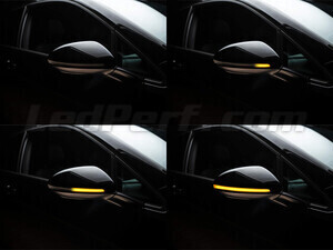 Différentes étapes du défilement de la lumière des Clignotants dynamiques Osram LEDriving® pour rétroviseurs de Volkswagen Golf 8