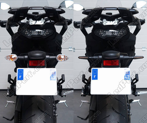 Comparatif avant et après le passage aux lignotants Séquentiels à LED de Aprilia Mana 850 GT
