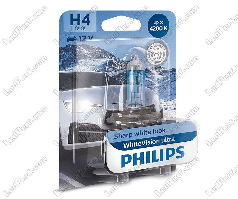 1x Ampoule H4 Philips WhiteVision ULTRA +60% 60/55W 12V - 12342WVUB1