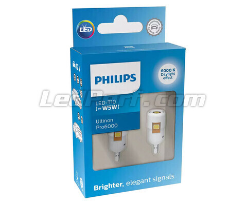2 x Ampoules LED Philips T10 W5W Ultinon PRO6000 12V - Blanc 6000K