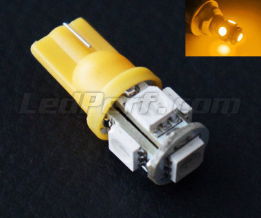 Ampoule W5W LED T10 Jaune Veilleuse 5 smd pour repetiteurs voiture
